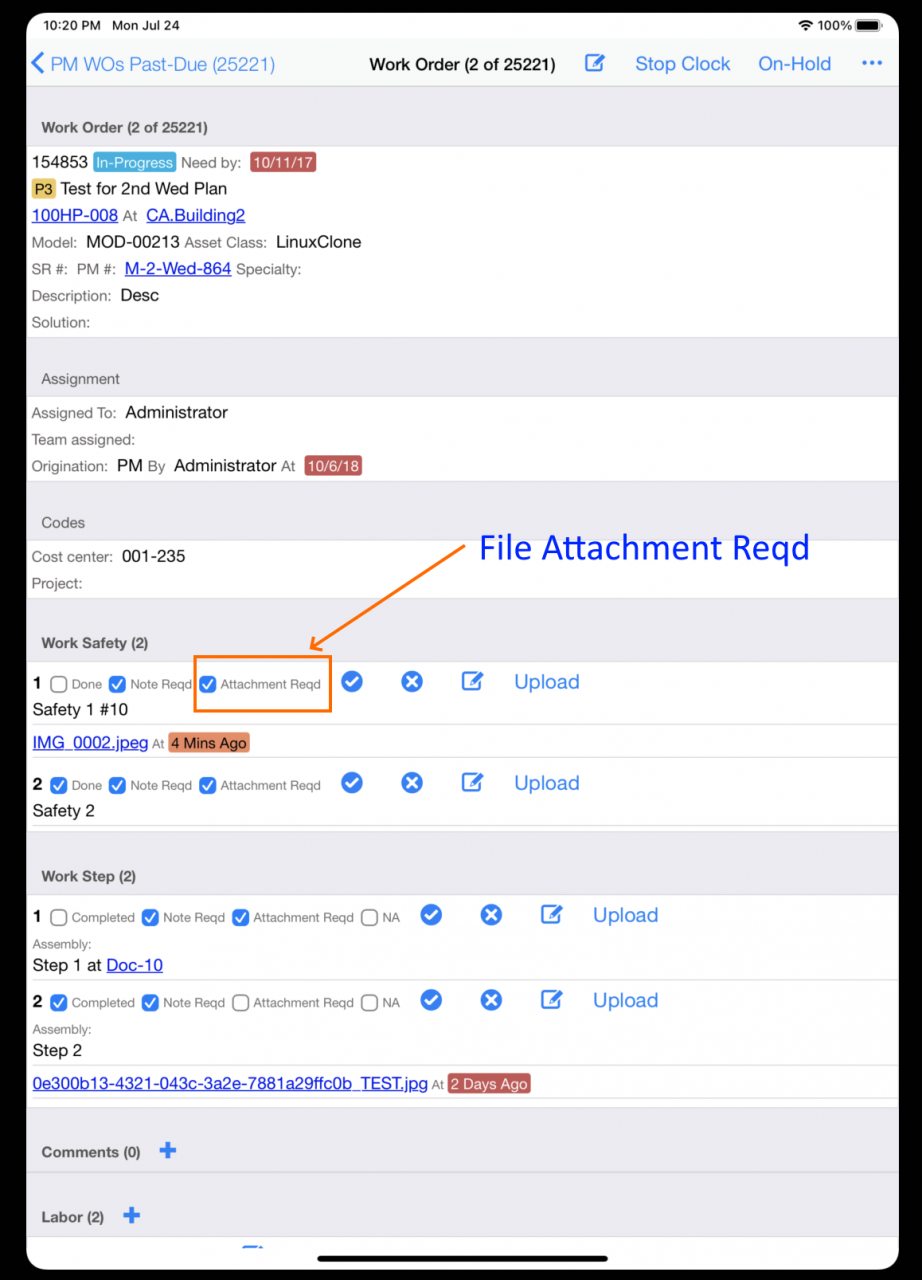 Attachment Requirements in PM and Work Orders