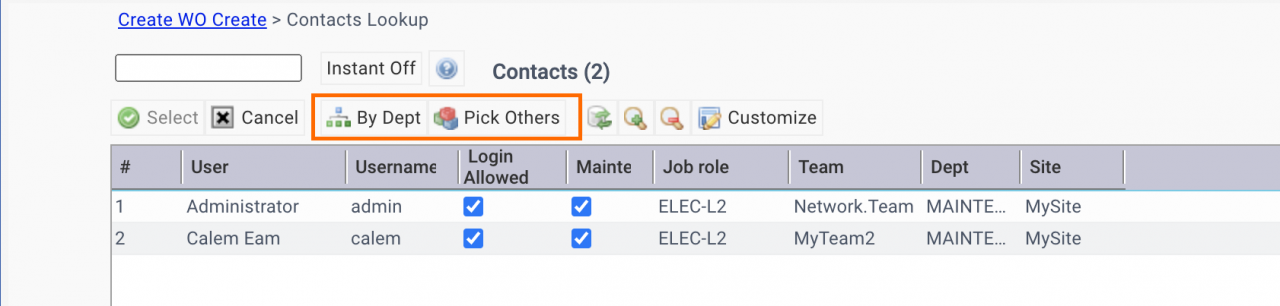 Finding Work Order Contacts By Department