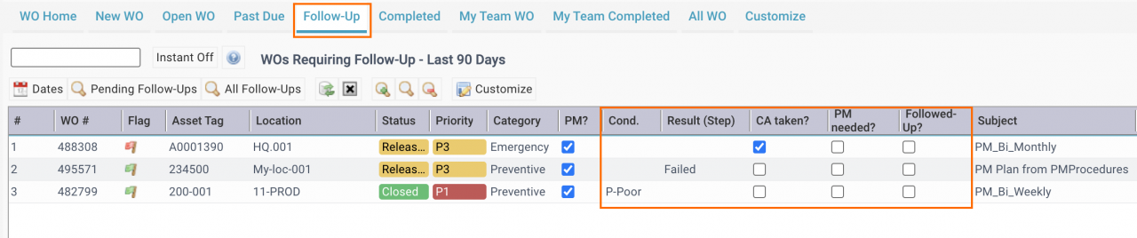 Tracking Follow-Up Work Orders